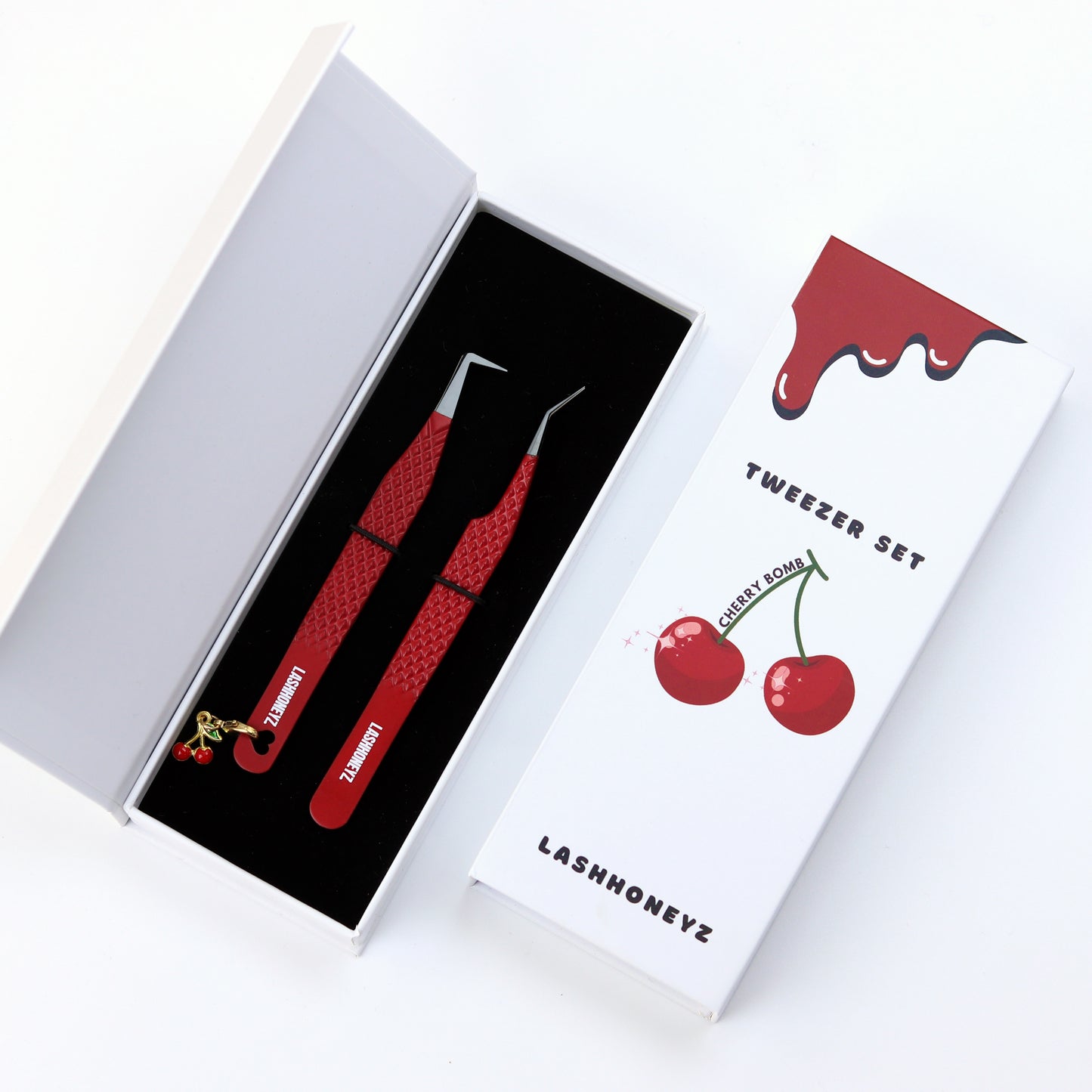 "CHERRY BOMB" FIBER TIP TWEEZER SET