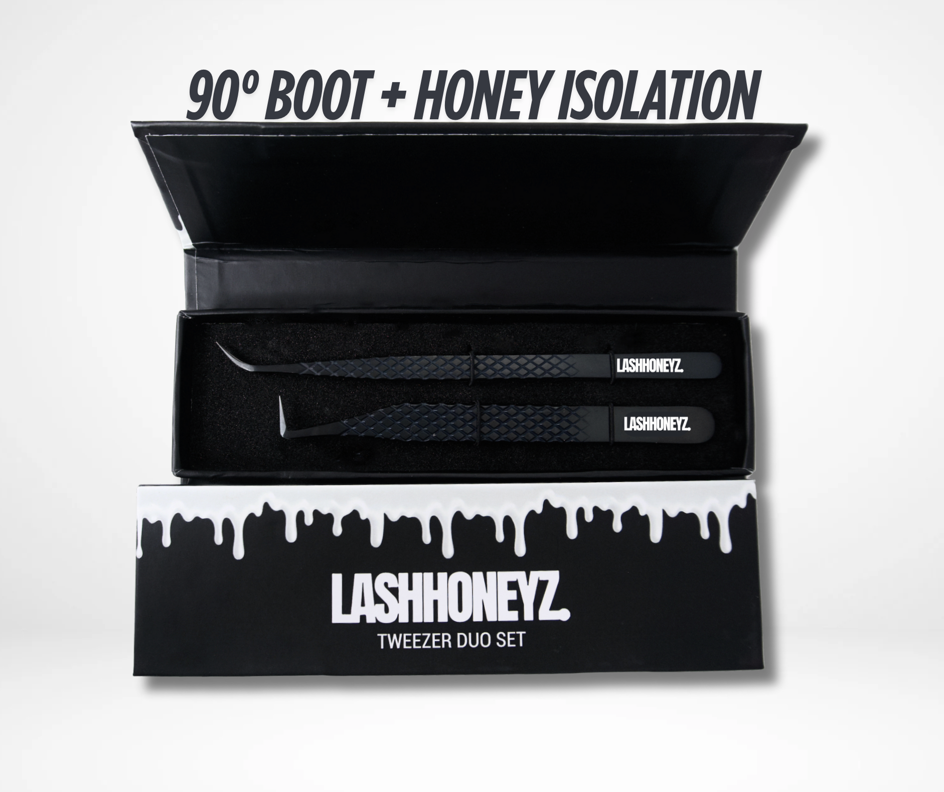 MIDNIGHT BLACK TWEEZER DUO- FIBER TIP – LASHHONEYZ
